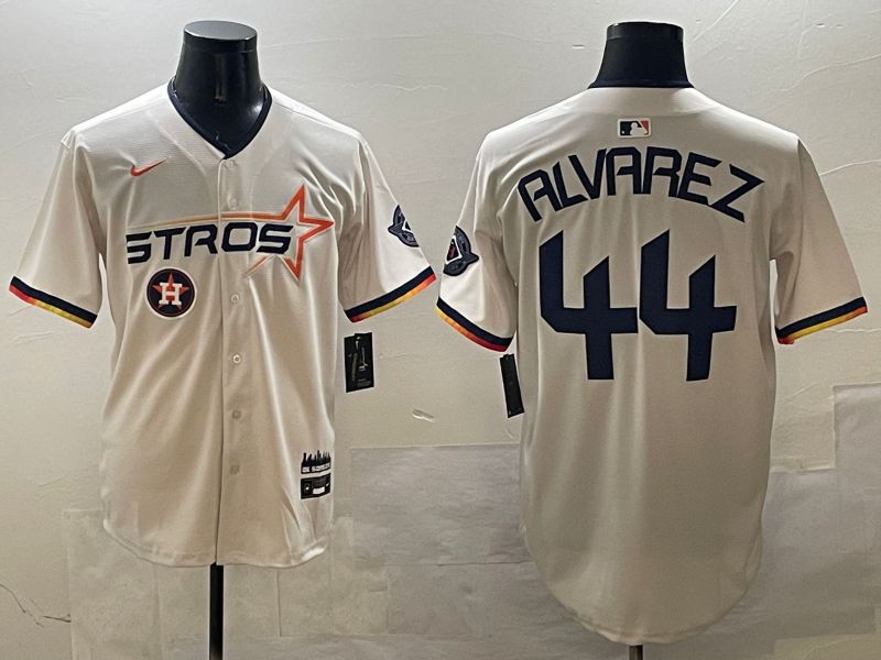 Men Houston Astros #44 Alvarez Cream Three generations Joint Name 2025 Nike MLB Jersey style 9->houston astros->MLB Jersey